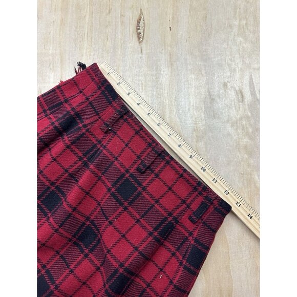 Breeches Plaid Wrap Skirt 100% Wool Fringe Trim Midi Vintage Made In USA Red 4 - Picture 9 of 10